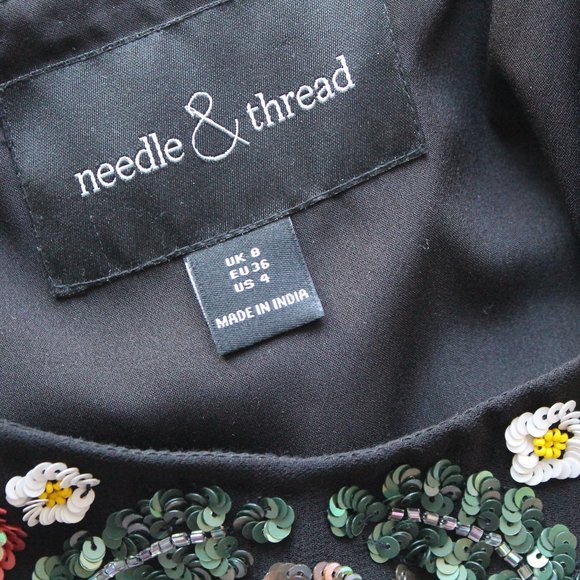 Needle & Thread Floral-Print Embellished Cocktail Mini Dress Size US 4 Black - Picture 9 of 12